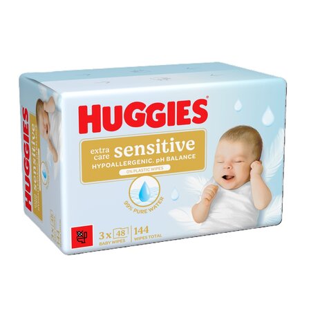 Servetele umede Extra Care Sensitive, 3 x 48 bucati, Huggies