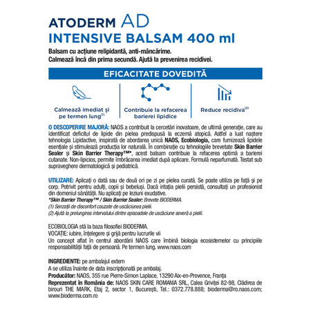 Balsam pentru piele foarte uscata pana la atopica Atoderm AD Intensive, 400 ml, Bioderma 816171
