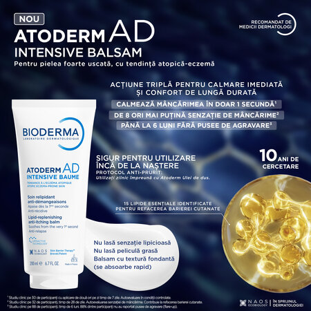 Balsam pentru piele foarte uscata pana la atopica Atoderm AD Intensive, 200 ml, Bioderma 816177