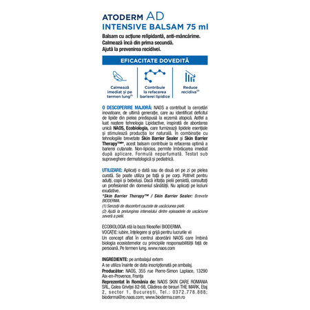 Balsam pentru piele foarte uscata pana la atopica Atoderm AD Intensive, 75 ml, Bioderma 816200