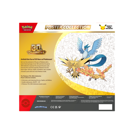 30th Poster Collection, 3 boostere, 3 carti promotionale si poster 30th Anniversary, 6 ani+, Pokemon TCG 816380