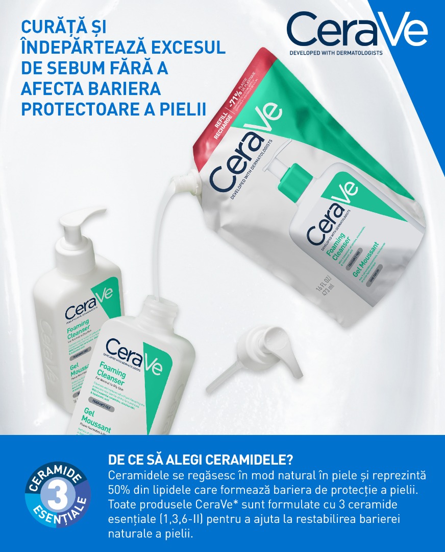 CeraVe Gel de Curatare Spumant curata si indeparteaza excesul de sebum
