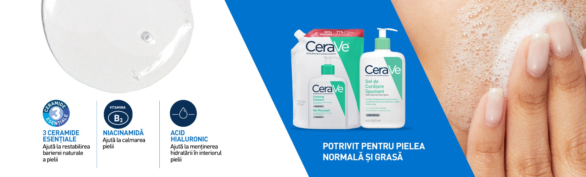 CeraVe Gel de Curatare Spumant pentru fata si corp