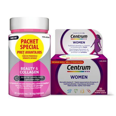 Pachet Centrum pentru Femei 50+ Beauty & Collagen, 30 comprimate + 30 capsule moi, Haleon