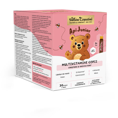 Multivitamine pentru copii ApiJunior, 30 fiole, Albina Carpatina