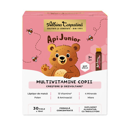 Multivitamine pentru copii ApiJunior, 30 fiole, Albina Carpatina 818390