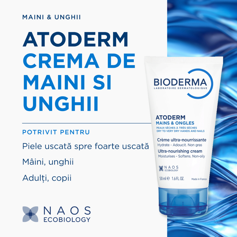 Beneficii Bioderma Atoderm cremă de mâini și unghii