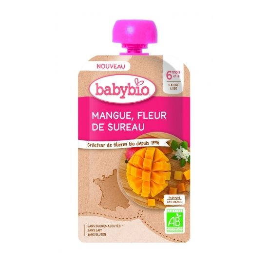 Piure pouch din mango si flori de soc, 120g, Babybio