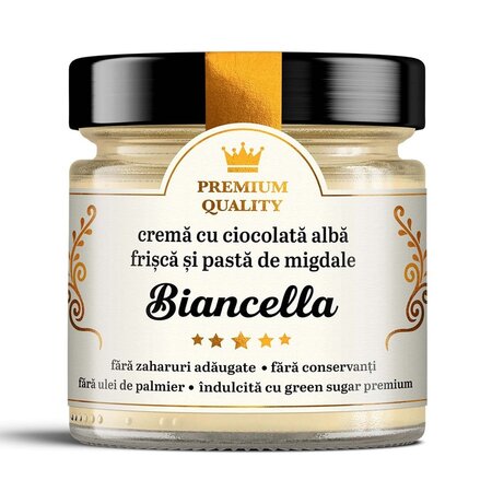 Crema cu ciocolata alba, frisca si pasta de migdale, Biancella, 250 g, Secretele Ramonei