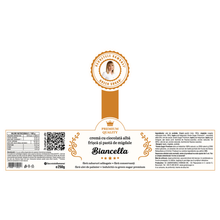 Crema cu ciocolata alba, frisca si pasta de migdale, Biancella, 250 g, Secretele Ramonei 819830
