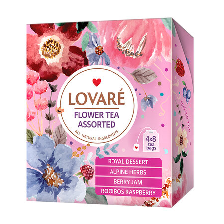 Set ceai Flower Tea Assorted, 4 sortimente, 32 pliculete x 1.5 g, Lovare