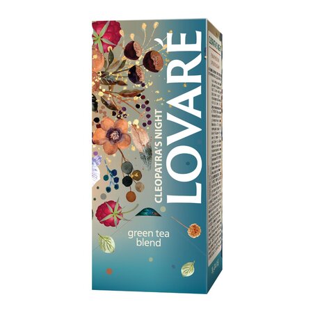 Ceai verde Cleopatra's Night cu zmeura si petale de flori, 24 pliculete x 2 g, Lovare 820254