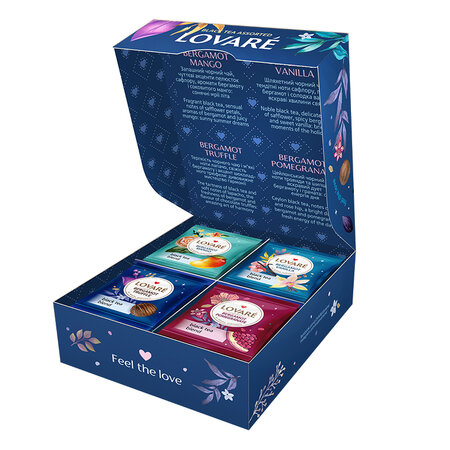 Set ceai negru Black Tea Assorted cu bergamota, 4 sortimente, 32 plicuri x 2 g, Lovare 820558