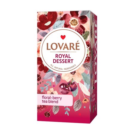 Ceai Royal Dessert cu hibiscus, fructe si petale de flori, 24 pliculete x 1.5 g, Lovare 820605