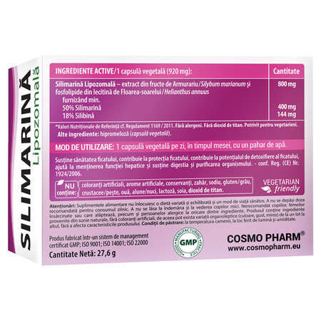 Silimarina Lipozomala, 800 mg, 30 capsule vegetale, Cosmo Pharm 820647