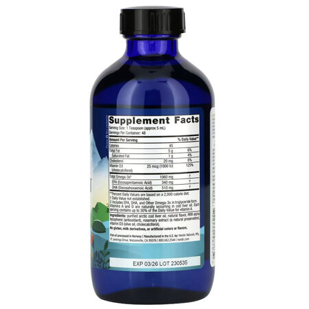 Ulei din ficat de cod cu aroma de lamaie Arctic-D Cod Liver Oil, 237 ml, Nordic Naturals 820685