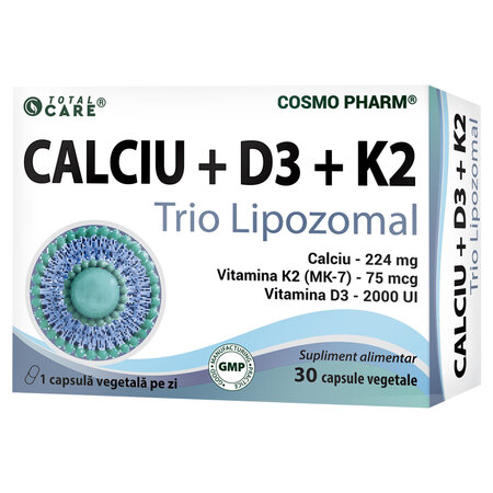 Calciu + D3 + Vitamina K2 Trio Lipozomal, 30 capsule vegetale, Cosmo Pharm