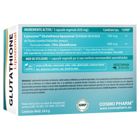 Glutathione Lipozomal Advanced Strength, 490 mg, 30 capsule vegetale, Cosmo Pharm 820722
