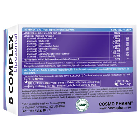 B Complex Lipozomal, 30 capsule vegetale, Cosmo Pharm 820760