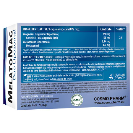 MelatoMag Duo Lipozomal, 30 capsule vegetale, Cosmo Pharm 820783