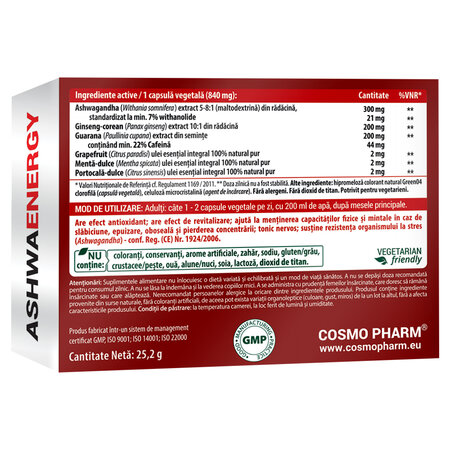 AshwaEnergy, 30 capsule vegetale, Cosmo Pharm 820791