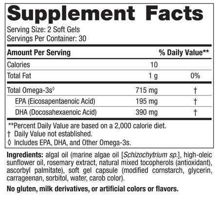 Omega 3 din alge marine Algae Omega, 60 capsule moi, Nordic Naturals 820817