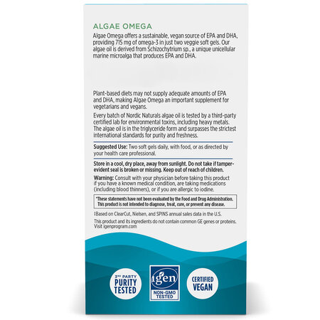 Omega 3 din alge marine Algae Omega, 60 capsule moi, Nordic Naturals 820818