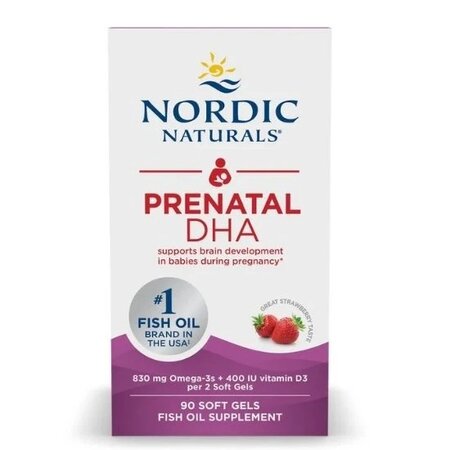 Omega-3 pentru sarcina Prenatal DHA, 830 mg, capsuni, 90 capsule moi, Nordic Naturals