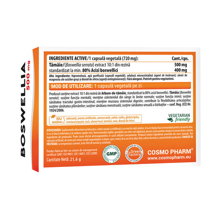 Boswellia, 500 mg, 30 capsule vegetale, Cosmo Pharm 821116