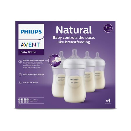 Set biberoane Natural Response, 6 luni, SCY903/04, 4 buc x 260 ml, Philips Avent 821838