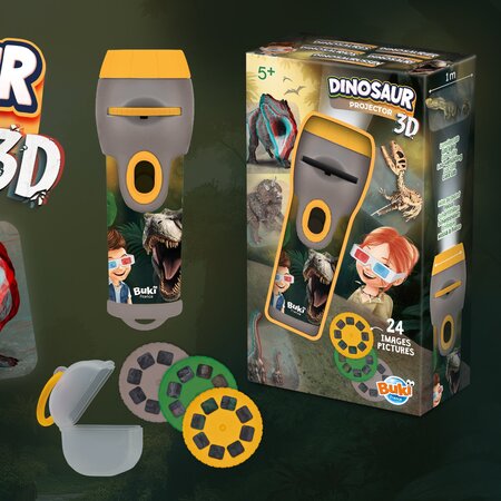 Mini proiector Dino 3D cu 24 de imagini, 5 ani+, Buki France 822174