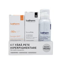 Kit pentru ingrijirea tenului cu pete hiperpigmentare Ivawhite, Sunlight 360 50 ml + Ivawhite Fluid 50 ml + Apa Termala Herculane 100 ml, Ivatherm