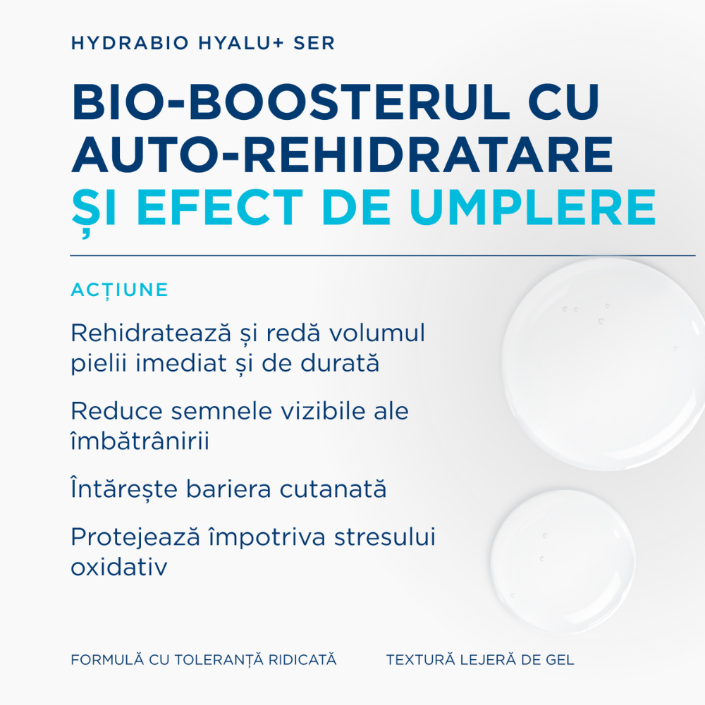 Hydrabio Hyalu+ Ser: rehidratare, aspect mai plin al pielii, întărirea barierei cutanate și protecție împotriva stresului oxidativ