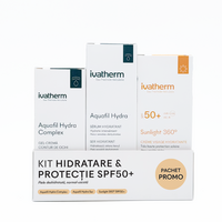 Kit Hidratare & Protectie SPF50+, Aquafil Complex 15 ml + Aquafil Ser 30 ml + Sunlight 360 50 ml, Ivatherm