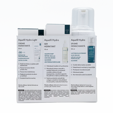 Kit Rutina completa de hidratare Aquafil, Spuma de curatare 160 ml + Ser 30 ml + Crema Light SPF30 50 ml, Ivatherm 822511