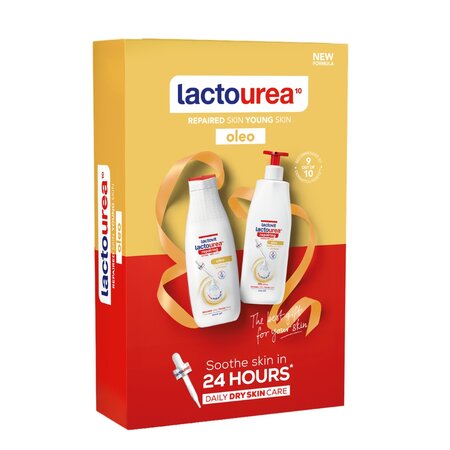 Set gel de dus si lapte de corp Lactourea Oleo, 2 x 400 ml, Lactovit