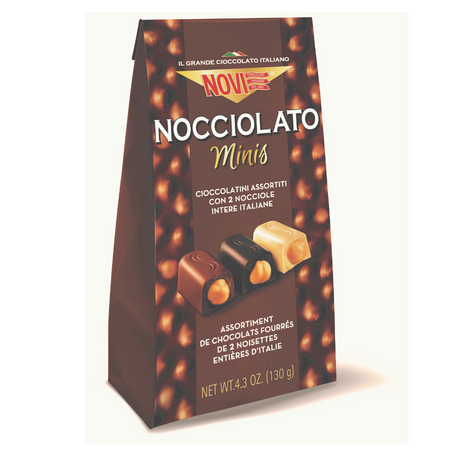 Praline asortate de ciocolata cu alune, ciocolata extra amara si ciocolata alba cu alune intregi, fara gluten Nocciolato Minis, 130 g, Novi 822744