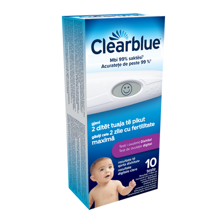 Test de ovulatie digita, 1 dispozitiv si 10 benzi de testare, Clearblue 823109