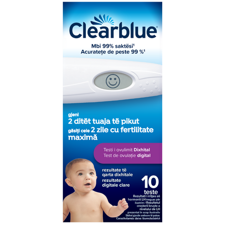 Test de ovulatie digita, 1 dispozitiv si 10 benzi de testare, Clearblue 823110