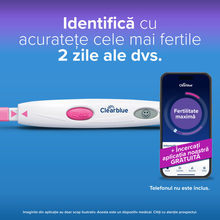 Test de ovulatie digita, 1 dispozitiv si 10 benzi de testare, Clearblue 823114