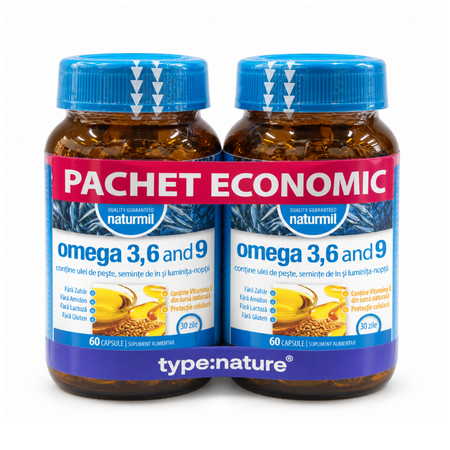 Pachet Omega 3-6-9, 2x60 capsule moi, Naturmil
