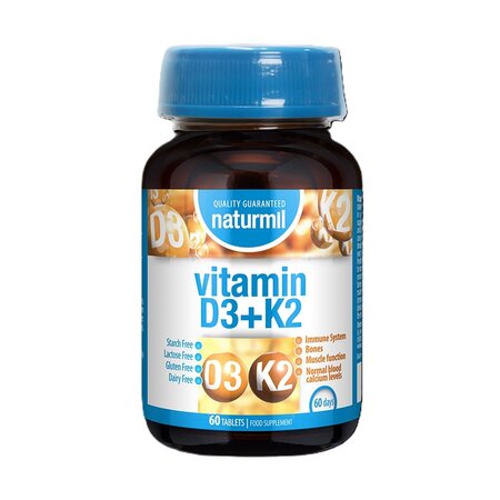 Vitamina D3 + K2, 60 tablete, Naturmil