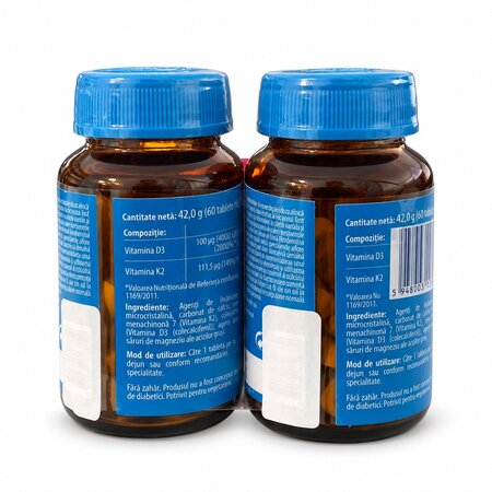 Pachet Vitamina D3 + K2, 2 x 60 tablete, Naturmil 822836