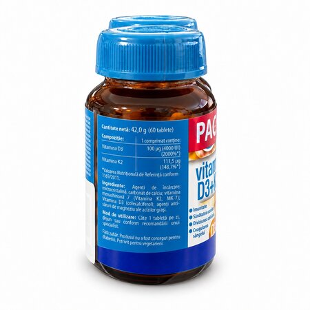 Pachet Vitamina D3 + K2, 2 x 60 tablete, Naturmil 822837