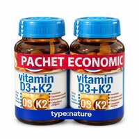 Pachet Vitamina D3 + K2, 2 x 60 tablete, Naturmil