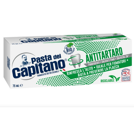 Pasta de dinti antitartru cu zinc, pirofosfati, salvie si cimbru, Antitartaro, 75 ml, Pasta del Capitano 823570