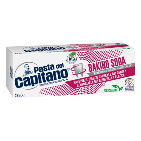 Pasta de dinti cu bicarbonat de sodiu, pentru albirea naturala a dintilor, Baking Soda, 75 ml, Pasta del Capitano 823590