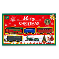 Trenulet electric de cu locomotiva, 3 vagoane si sine, Merry Christmas Railway Express, 3 ani+, 18 piese, OEM