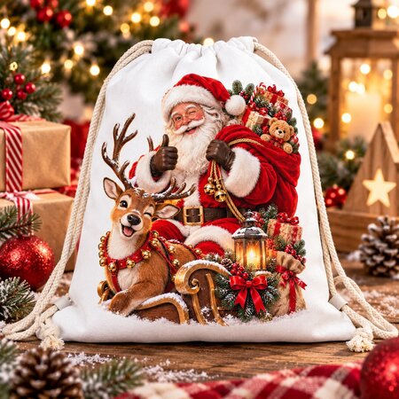 Rucsac tip sac, 43 x 34 cm, Mos Craciun si ren, OEM 823640