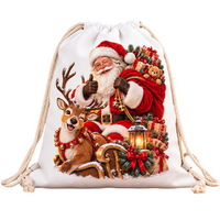 Rucsac tip sac, 43 x 34 cm, Mos Craciun si ren, OEM